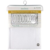Wholesale - 70"x72" WHITE 2D VERTICAL LINES PEVA SHOWER LINER W/PLASTIC HOOKS, UPC: 769898264801